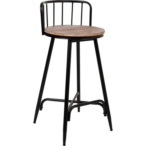Taburete con respaldo de metal y madera negro 41x41x88