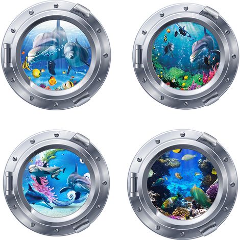 Lot de 4 autocollants 3D pour fenêtre, représentant le monde sous-marin. (1/5)