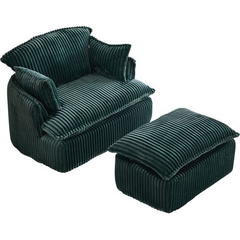 Komprimierter Sessel in Kordoptik mit Hocker, grün, für kleine Räume (1/5)
