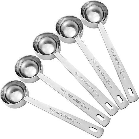 Cuillère doseuse à long manche en acier inoxydable pour café, lot de 5 (1/5)