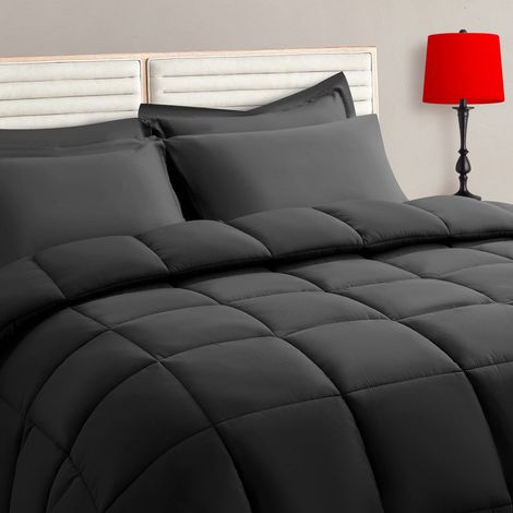 Parure de lit 7 pièces Bed in a Bag avec Couette réversible Douce matelassée Chaude et Moelleuse pour Toutes Les Saisons, Drap Plat, Drap-Housse, 2 taies d'oreiller, Gris (1/5)