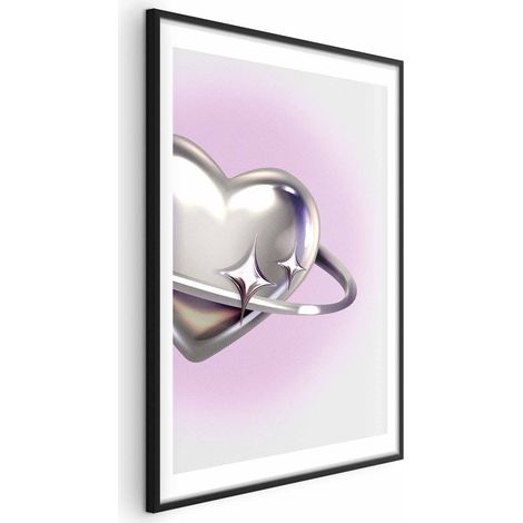 Poster – Kosmisches Herz – ein silbernes Herz mit einem Ring auf violettem Hintergrund (1/4)