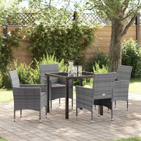 vidaXL Set da Pranzo per Giardino con cuscino 5 pcs Grigio Poly Rattan (1/5)