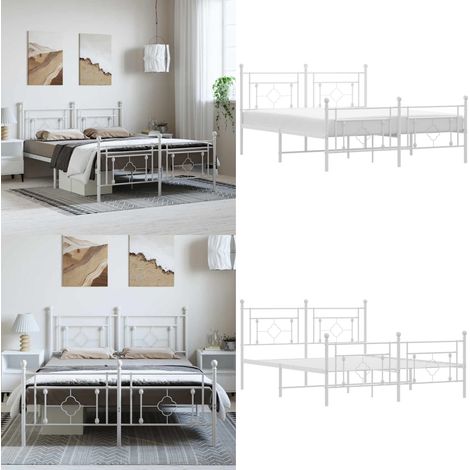Cadre de lit métal sans matelas et pied de lit blanc 150x200 cm - Cadre De Lit - Lit Double - Lit Metal - Lit Blanc - Meuble Chambre - Home & Living (1/5)