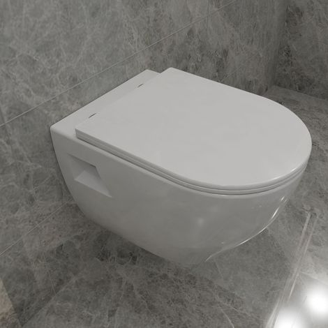 AICA Badezimmer Modern Hänge Wc Toilette Mit Slim Soft-Close-Sitz WeiB (1/5)