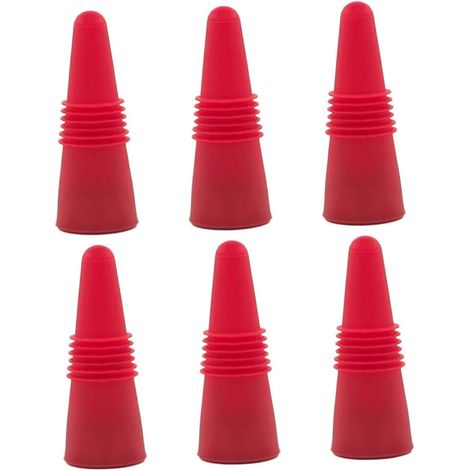 6 bouchons de vin, inox/silicone, rouge, étanche, réutilisable (1/5)