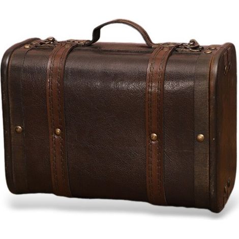 Valise vintage en bois et cuir, boîte de rangement antique, bagage décoratif pour accessoires de photographie et décoration intérieure (1/5)