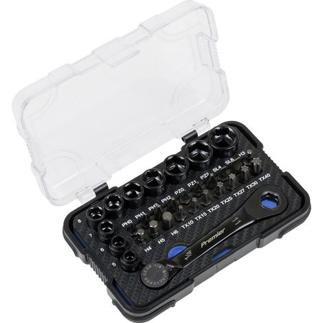 Sealey AK2112 Premier Black Go-Through Lock-On Low Profile Socket & Bit Set 1/4""Sq Drive 31pc (1/5)