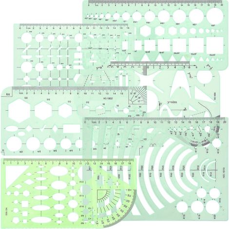 jeu de pochoirs géométriques pour dessin d'architecture géométrique-21.5x10.5cm-Green (1/3)