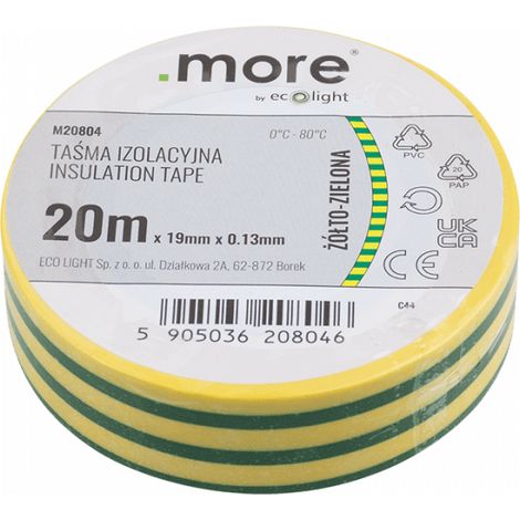 Ruban isolant PVC 19mm x0,13 jaune/vert 20m Ecolight