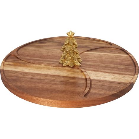 Plateau rond à servir des snacks NEVESSA, arbre décoratif, bois d'acacia, Ø 28 cm