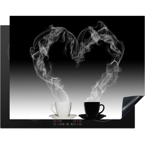 PROTEZIONE PER PIANO COTTURA A INDUZIONE Caffè - Cuore - Bianco e nero - Tazze 77x59