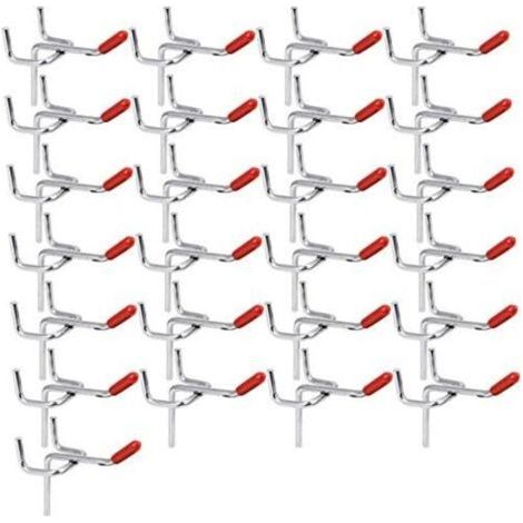 Lot de 25 crochets robustes en acier inoxydable pour panneaux perforés, crochets porte-outils de 50 mm pour marteau, tournevis, clés, atelier de garage (trous de 32 mm) (1/5)