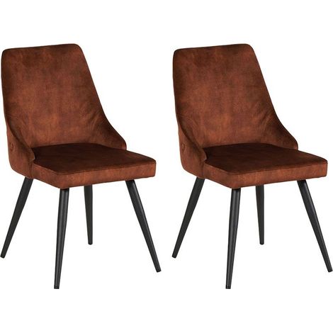 Chaises velours marron pieds métal noir dossier capitonné Casta Lot de 2 (1/2)
