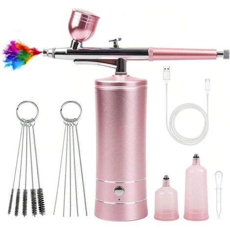 Kit Aérographe, Kit Aérographe Sans Fil, Aerographe, Aérographe Sans Fil, Avec Chargement Usb, Pour Maquillage, Artisanat, Gâteau, Tatouage, Modèle, Décoration D'ongles (1/2)