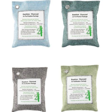 Lot de 4 sacs de charbon de bambou absorbeurs d'humidité pour voiture et maison. Retirez-les comme indiqué. (1/5)