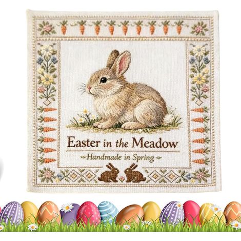 Art Mural de Pâques Illustration animalière brodée Décoration murale lapin pour Salon, Fête de Printemps, Chambre d'enfant, Nursery, Maison (1/5)