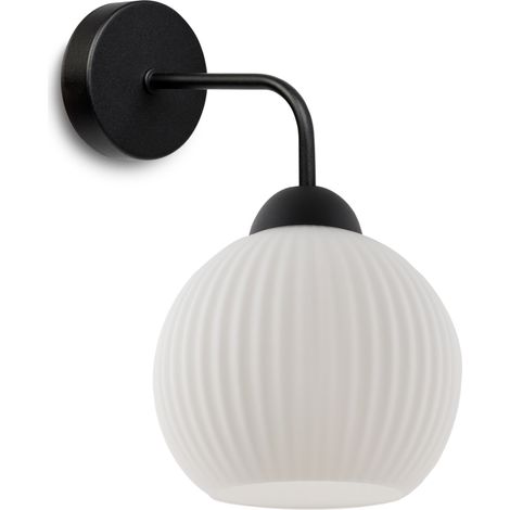 LAMPADA DA PARETE RIFFLE NERA 1 PARALUME BIANCO PIATTO SFERA E27 (1/5)