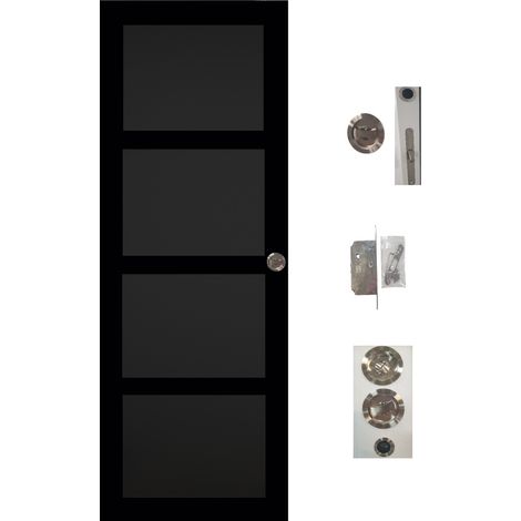 Porte Coulissante Telia Noir 4 Panneaux H204 X L73 + Serrure a Condamnation (1/4)