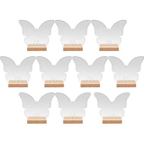 Lot de 10 panneaux transparents en acrylique en forme de papillon, avec support en bois. (1/5)