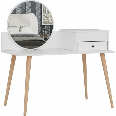 Coiffeuse 1 tiroir et 1 porte avec miroir Massaro Bois et Blanc (1/5)