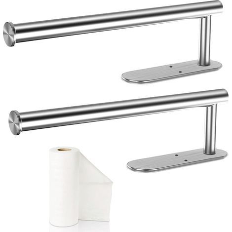SUS304 – 2er-Pack Küchenrollenhalter, 2-in-1-Papierhandtuchhalter, Wandmontage oder perforiert, Küchenpapierhandtuchhalter, für Küche und Bad, Silber (1/5)