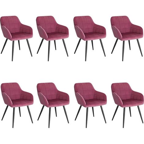 WOLTU Juego de 8 Sillas de Comedor/Cocina Con Patas Metálicas Para Comedor, de Terciopelo Burdeos (1/5)