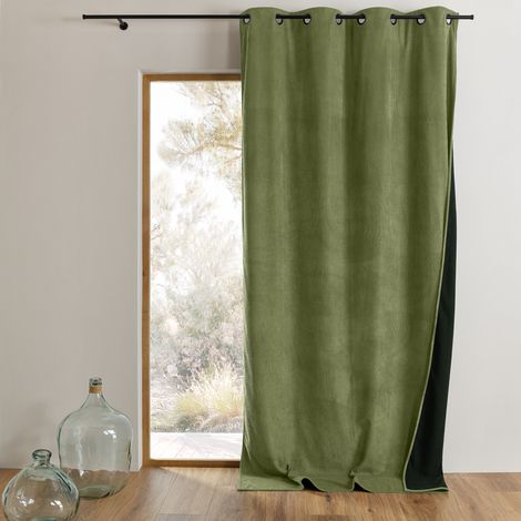 Rideau en velours côtelé large thermique et obscurcissant Vert Olive 140x260 cm (1/5)