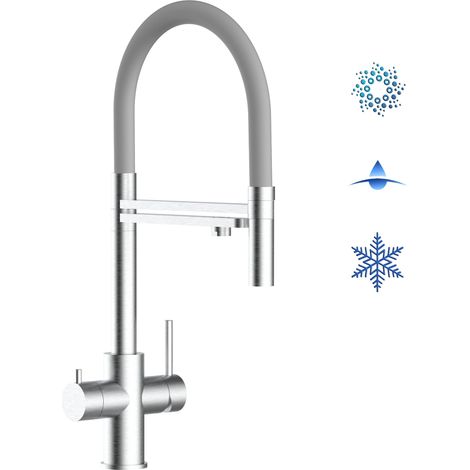 Robinet de Cuisine Mitigeur 5 voies en ACIER INOXYDABLE CHIRURGICAL 316 brosse mat bec gris orientable et douchette 2 jets detachable VIZIO (1/5)