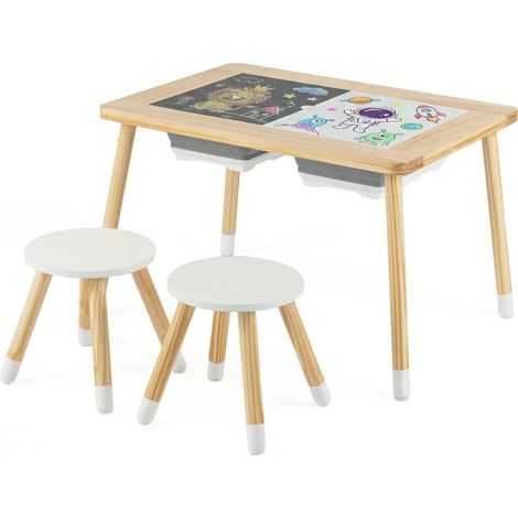 Set da tavolo sensoriale per bambini con 2 sgabelli, piano bifacciale