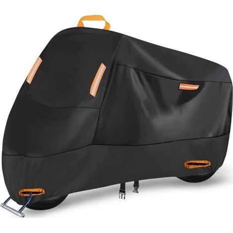 (XL)210D Waterproof Motorcycle Cover Outdoor All Season Heavy Duty Night Reflective with Lock Holes Windproof Straps U-Shaped Coating (1/5)