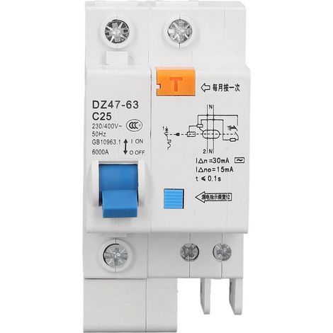 Disjoncteur AC 1P + N 25A, interrupteur de Protection contre les fuites de défaut de terre 230V 400V DZ47LE-63 C25 (1/5)