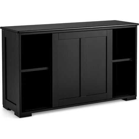 Mobile credenza da cucina 106,7 x 33 x 62 cm spazio ottimizzato con 2 ante scorrevoli design contemporaneo in MDF nero 200021102