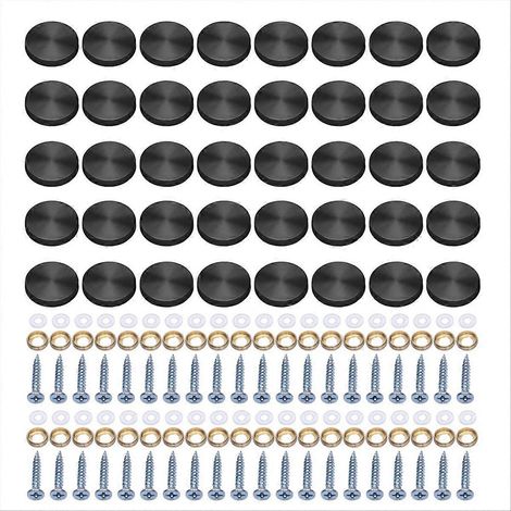 Lot de 40 vis à verre avec cache-vis en acier inoxydable, fixations décoratives pour meubles et décoration intérieure, noir. (1/5)