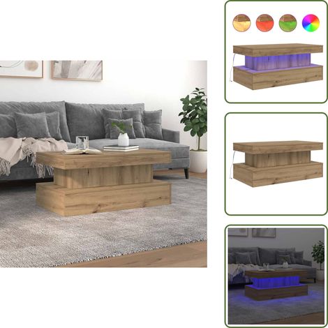 Table d'appoint - vidaXL Table basse avec lumières LED chêne artisanal 90x50x40 cm - Table de thé (1/5)