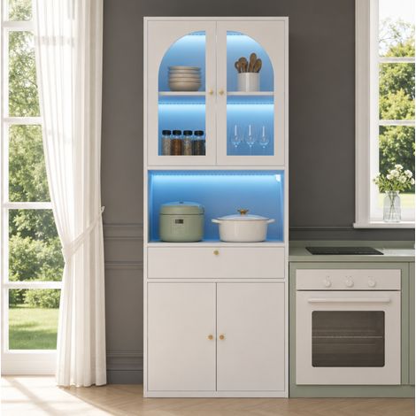 Hohe Vitrine 70 x 35 x 180 cm aus MDF und Glas, Weiß, mit RGB-LED – MEUBLIV (1/5)