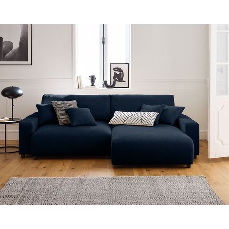 Pivoine - 4-sitzer ecksofa beidseitig montierbar - schlaffunktion und bettkasten - aus strukturiertem samt - blau