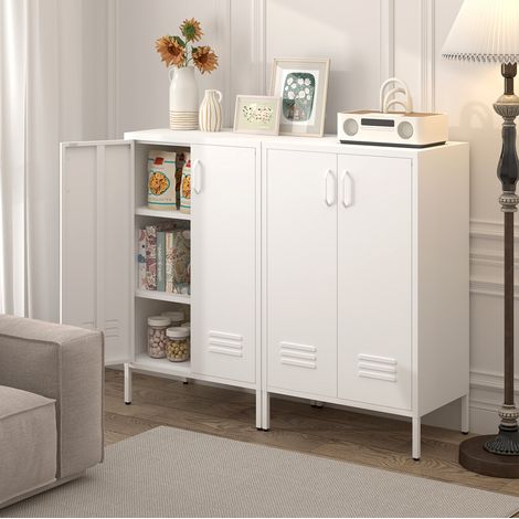Meuble rangement métal 2 portes 2 étagères blanc OKMYHOME (1/5)