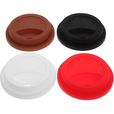 Ensemble de 4 couvercles en silicone résistants à la chaleur et étanches, adaptés aux tasses à café, à thé et en verre. Lavables au lave-vaisselle, réutilisables et munis d'un bouchon. (1/5)