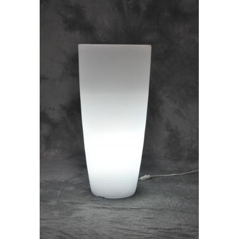 Vase lumineux rond Home light en re'sine blanche glace / blanche lumineuse 40x90 cm pour mobilier d'inte'rieur et d'exte'rieur