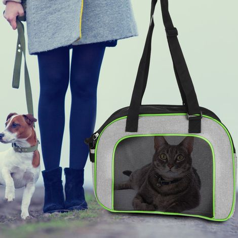 Sac de transport pliable pour animaux de compagnie (chiot, chat) - Sac à bandoulière respirant (vert) (1/5)