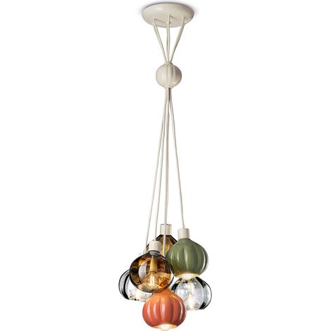 Lampadario Vintage Decò Afoxe' Alluminio Ceramica Vetro Mix 1 Luce E14 (1/4)