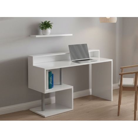 Dmora - Schreibtisch Silvestro, linearer Schreibtisch mit Ablagefächern, Mehrzweck-Büroschreibtisch mit Platte, 140x60h93 cm, Weiß, mit verstärkter Verpackung (1/5)