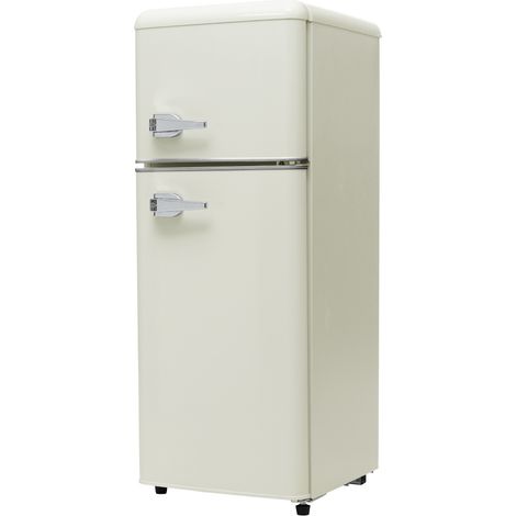 Réfrigérateur combiné rétro deux portes 92L total (congélateur 28L 4 étoiles), H105,5 × L41 cm, classe énergétique D, 7 réglages température, éclairage LED, pose libre pour salon cuisine (1/5)
