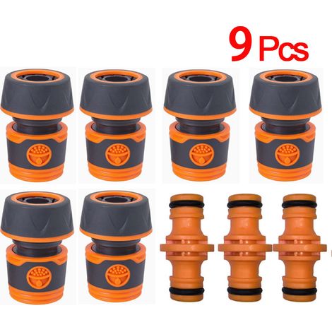 9 Pièces Connecteur Tuyau Arrosage, Kit de Raccords Bidirectionnels pour Lavage de Voiture et Jardin (3/4) (1/5)