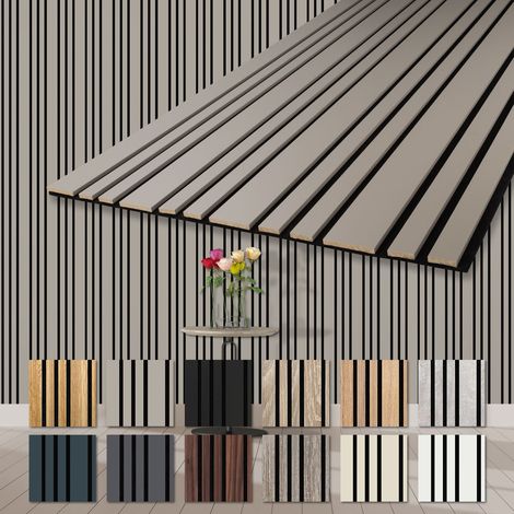HEXIM Akustikpaneele Holz Mila 278x60cm flexible Wandpaneele Kombipaneel 1,67 m² Wandpaneele MDF Akustikfilz: APM02 - Sandgrey, 4 Paneele - 6.68m²