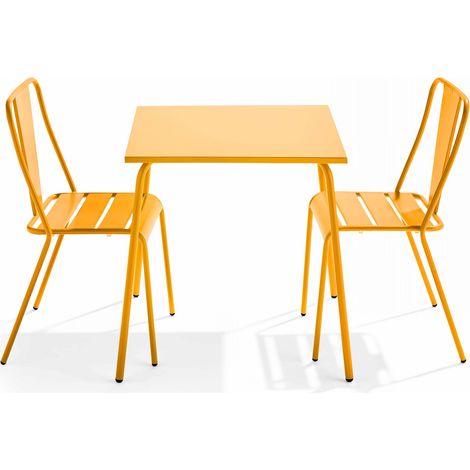 Ensemble table de jardin carrée et 2 chaises bistrot jaune - Palavas