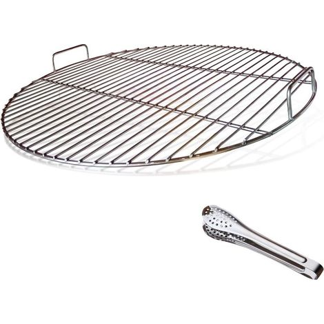 304 Grille de Barbecue Ronde en Acier Inoxydable avec poignée, diamètre 54,5 cm pour Barbecue au Charbon de Bois de 57 cm e.g Weber, avec Pince à Barbecue (1/4)