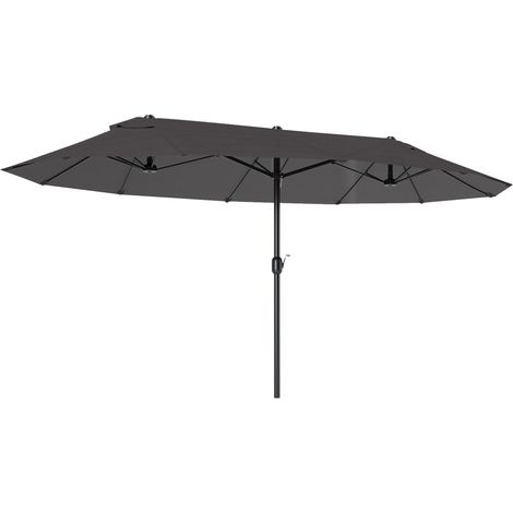Doppelschirm für den Garten, 4,6 m (L) x 2,7 m (B) x 2,4 m (H), Kurbelmechanismus zum Öffnen und Schließen, Stahl, hochdichtes Polyester, grau