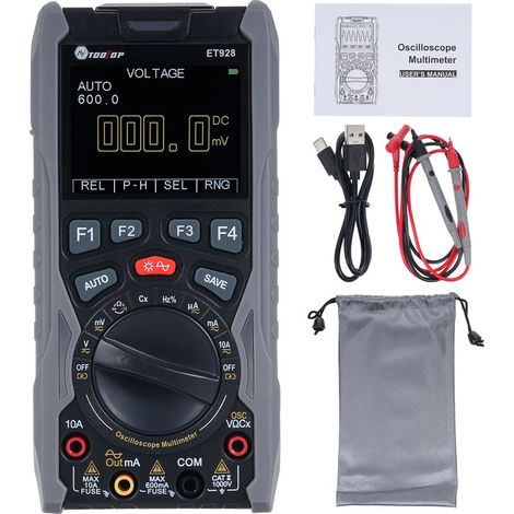 ET928 - Oscilloscope 2 voies + multimètre + générateur de signaux avec batterie intégrée (1/4)